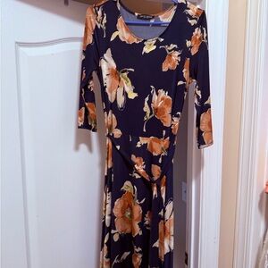 Janette John 3:16 blue floral maxi dress with belt Size L